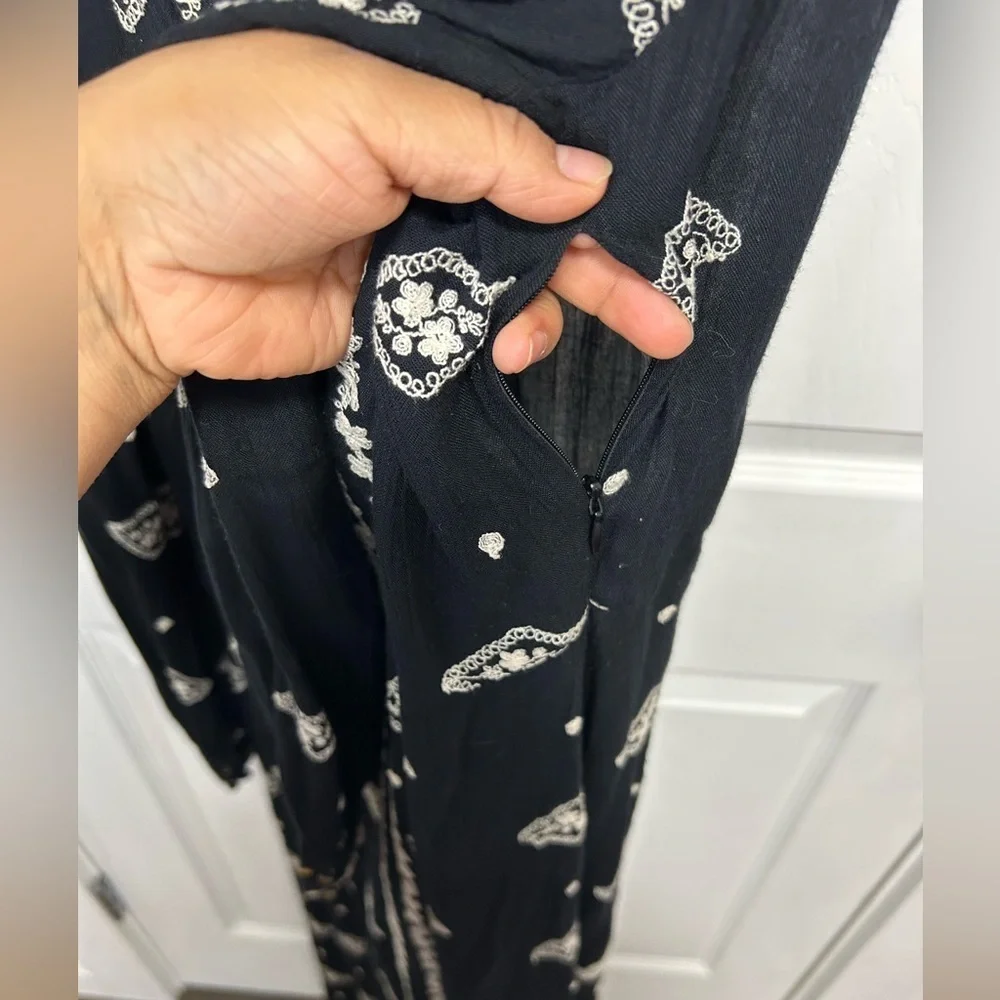 Free People Black Dress with White Embroidery